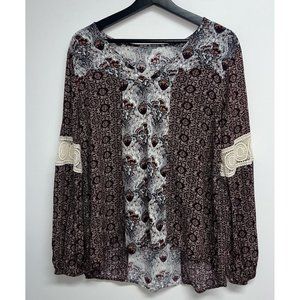 Charlotte Russe Boho Peasant Top Womens Size S Maroon V-neck Crochet Hi Low L/S